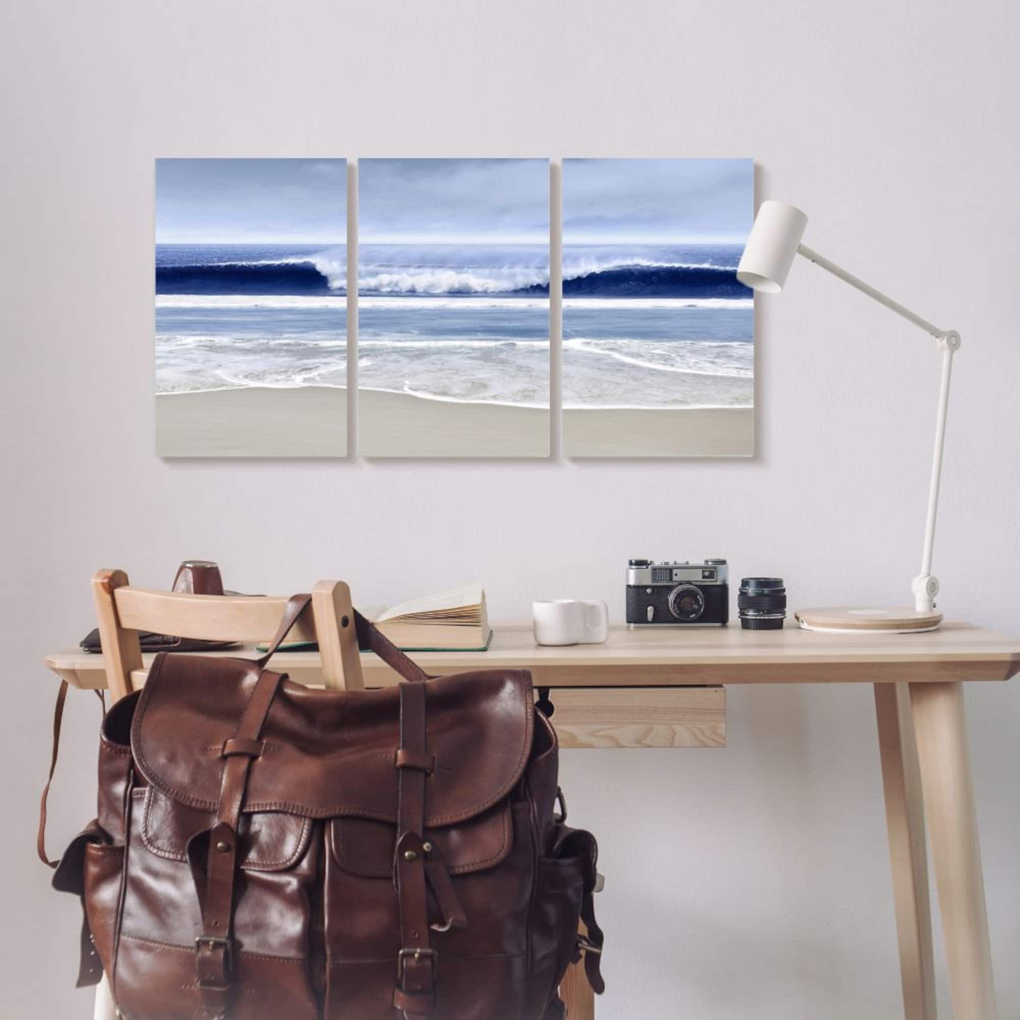 Stupell Industries Beach Wave Cresting at Shore Blue Nautical Landscape,16" x 24"